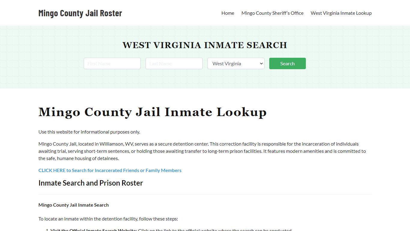 Mingo County Jail Roster Lookup, WV, Inmate Search